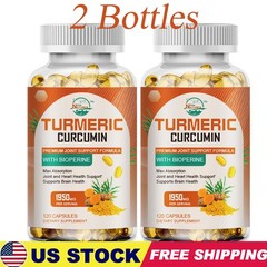 2 x Turmeric 95% Curcumin 1950mg Extract Tumeric Black Pepper Antioxidant Best