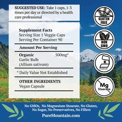 Pure Mountain Botanicals Garlic Capsules with 500mg Organic Garlic Pills