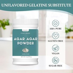 6 oz Agar Agar Powder, 100% Pure, Premium Natural Thickener and Gelling Agent, R