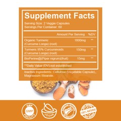 Turmeric Curcumin 95% 1950mg with BioPerine Black Pepper Extract Highest Potency