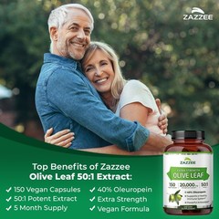 Extra Strength Olive Leaf 50:1 Extract 40% Oleuropein Vegan Capsules 150 Count