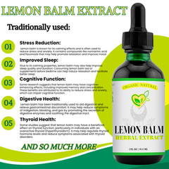 Lemon Balm Extract Non-Alcohol Liquid Herb Drops Organic Natural Aid 2 oz