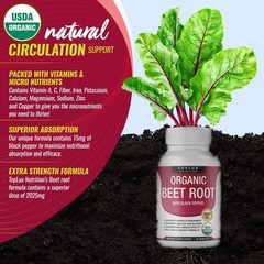 Organic Beet Root Powder Tablets 2040mg – Natural Nitric Oxide, Energy Boost, No