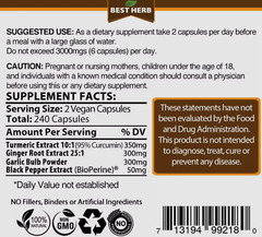 240 PILLS TURMERIC 95% CURCUMIN BLACK PEPPER GARLIC & GINGER ANTIOXIDANT IMMUNE