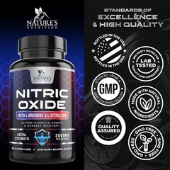 Nitric Oxide Booster Extra Strength 3000mg – 3X Strength L-Arginine, 60 Capsules