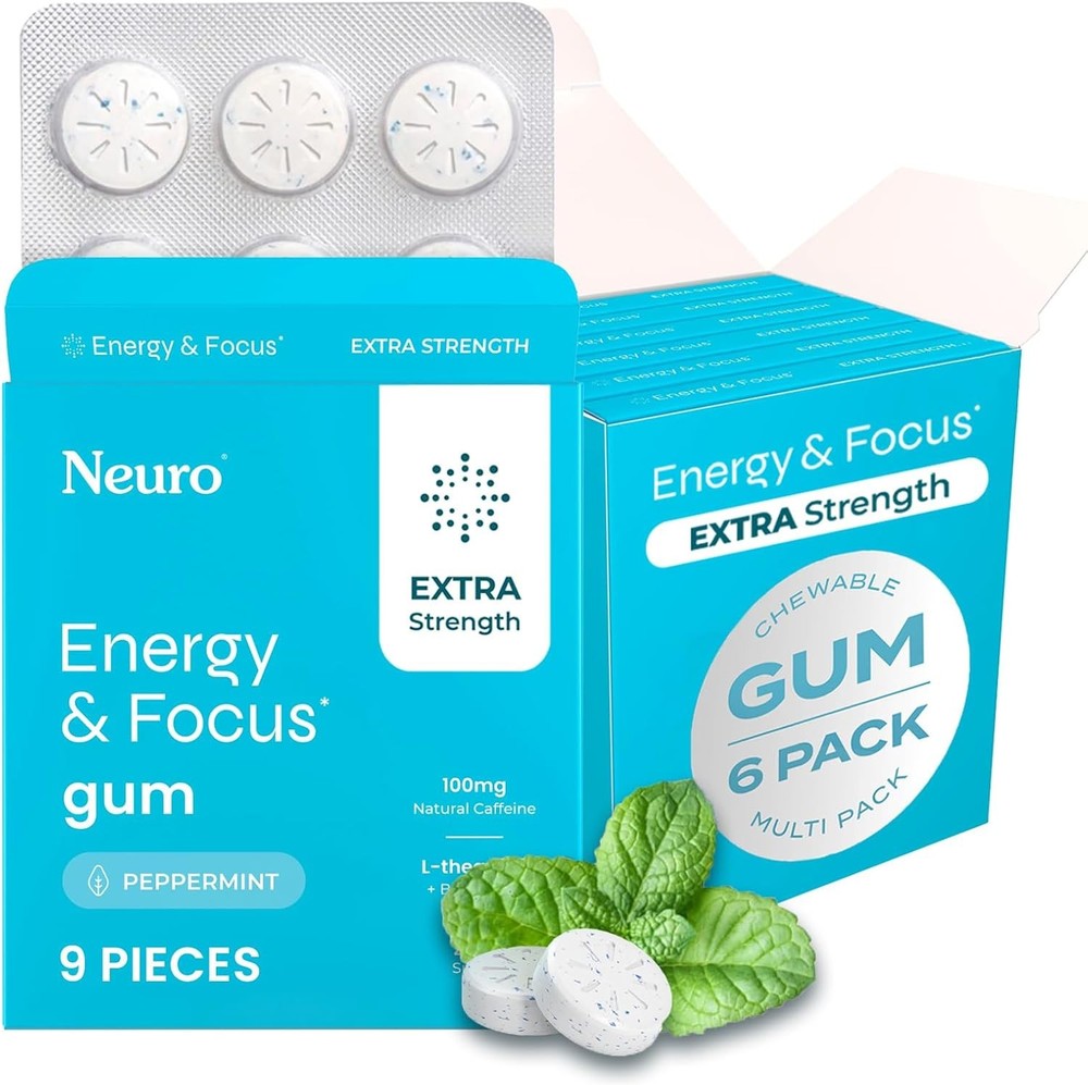 Energy & Focus Gum, Extra Strength – 100mg Natural Caffeine Nootropic L-Theanine