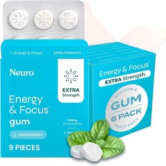 Energy & Focus Gum, Extra Strength – 100mg Natural Caffeine Nootropic L-Theanine