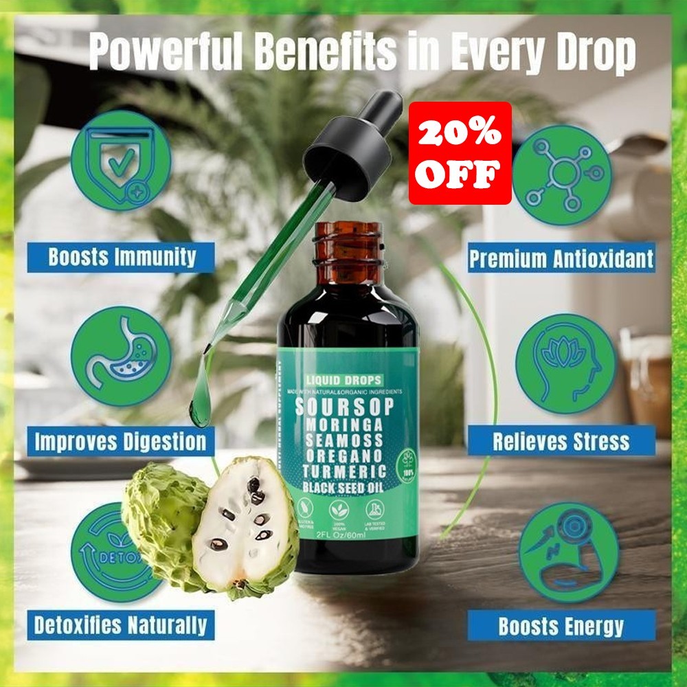 Bitters Soursop Liquid Drops 10 in 1 with Sea Moss, Moringa, Turmeric, Black See