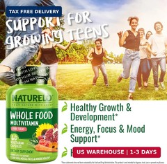NATURELO Multivitamins for Teenage Girls/Boys, 60 Capsules, Whole Food Multivita