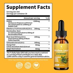 Mullein Drops 1500mg – 7-in-1 Lung Detox Liquid for Smoker’s Respiratory Health