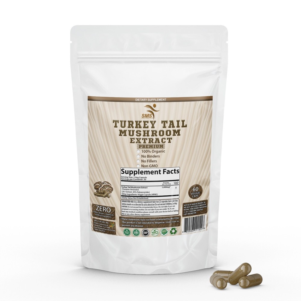 Turkey Tail Mushroom Extract 60 Capsules – Boosts Gut Health 50% Polysaccharides