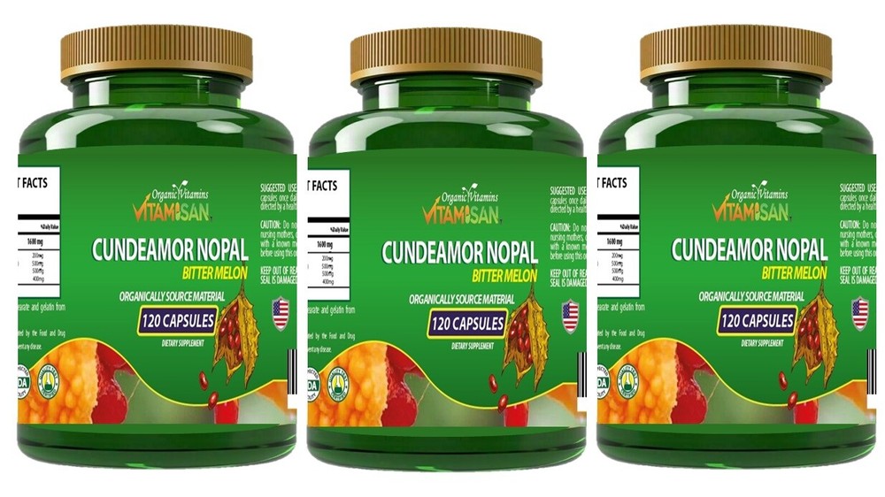 3 Cundeamor NOPAL MELÓN AMARGO herbaL Organically Grown Bitter Melon 360 CAPS