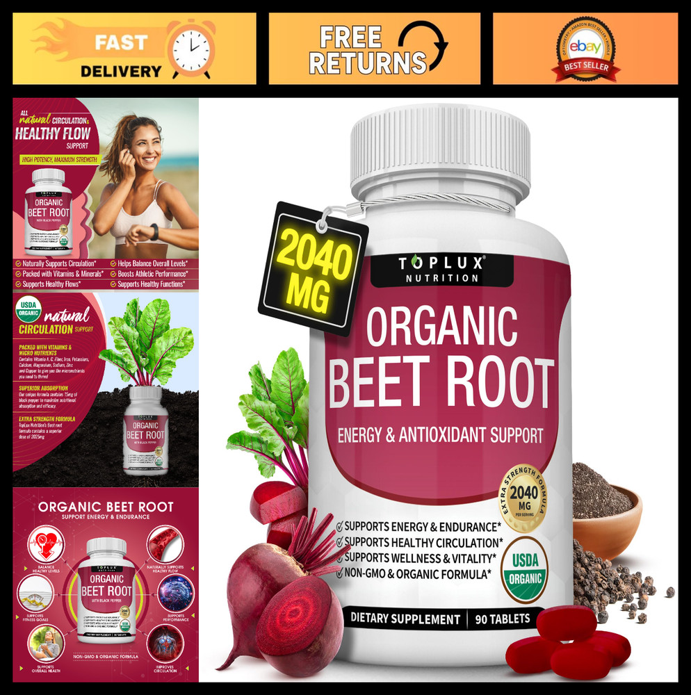 Organic Beet Root Powder Tablets 2040mg – Natural Nitric Oxide, Energy Boost, No