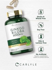 Ginkgo Biloba 6000 Mg Supports Healthy Brain Function Mental Alertness, 200 Caps
