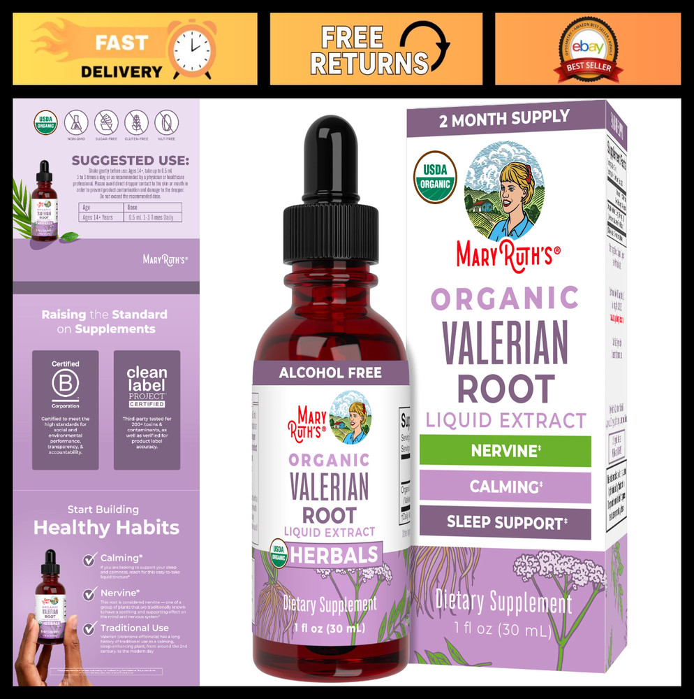 Organic Valerian Root Liquid Drops – 2 Month Supply, Sugar Free, Sleep Support,