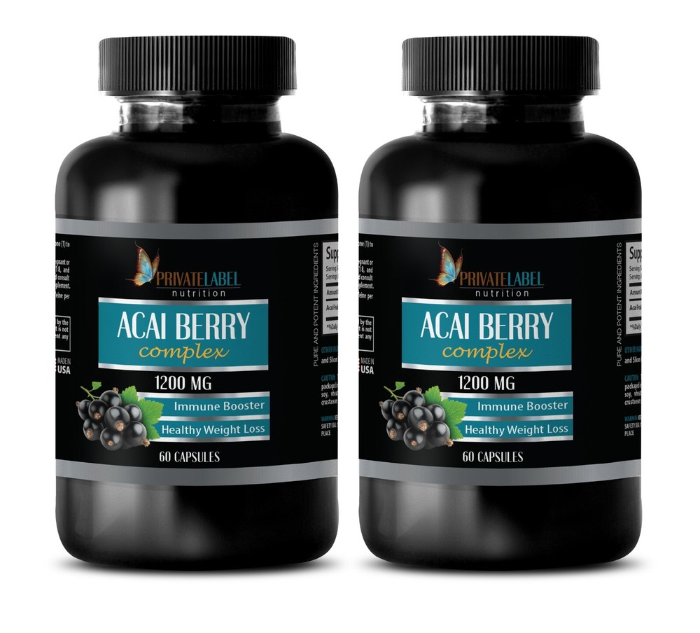 Heart, Blood Sugar, Super Potent – ACAI BERRY 1200mg – 2 Bottles 120 Capsules