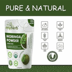MYHERB Organic Moringa Powder | Herbal Wellness Support ( 227gm ) pack of 2