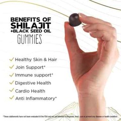 Pure Shilajit Gummies with Black Seed Oil – Energy Boost, Immune Support – 60Pcs