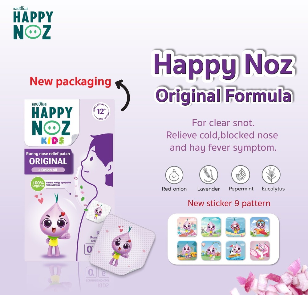 Happy Noz Organic Onion Sticker Freshener Relieve Allergy Blocked Nose Hay Fever