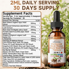 Black Walnut Wormwood Black Seed Oil Cleanse Tincture, 23-in-1 Gentle Gut Detox