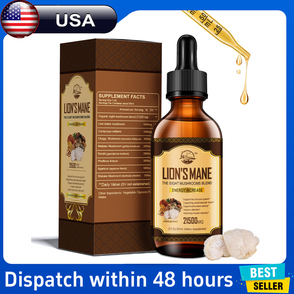 Lions Mane Mushroom Extract Organic Tincture Liquid Herbal Drops 2 Fl Oz Non GMO
