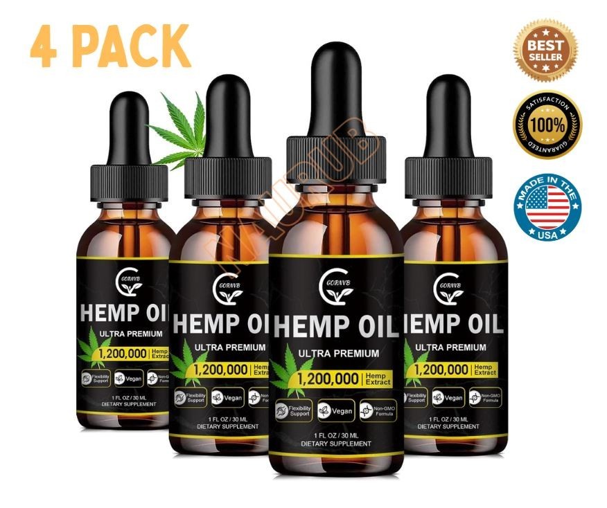 Nº1 Best Hemp Oil Drops for Stress Sleep PURE ORGANIC 1200mg 4 Pack Pure
