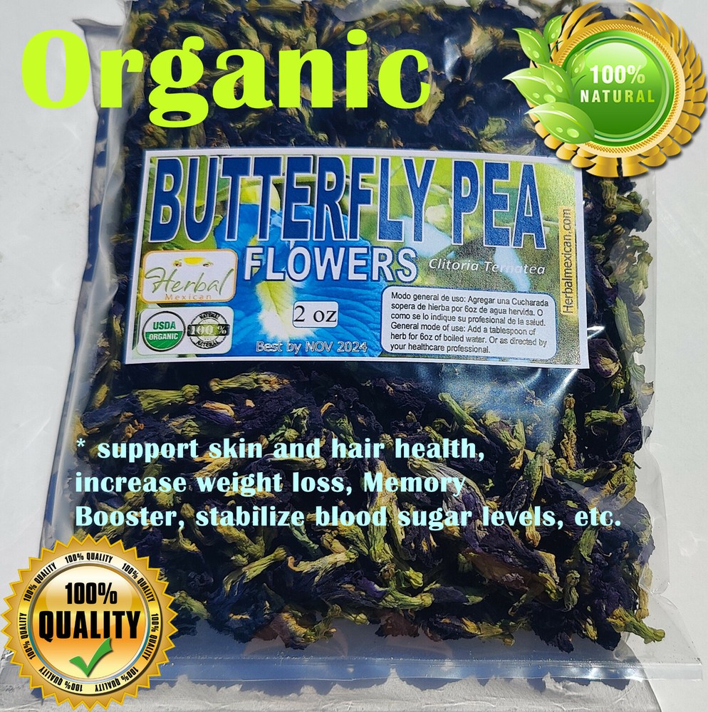 Butterfly pea flower tea organic herb 100% Natural Clitoria ternatea 2oz !!!