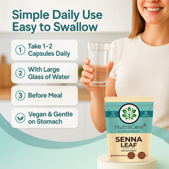 Organic Senna Leave Capsule 500mg-(8% Sennosides)-Digestive &Constipation-90Caps