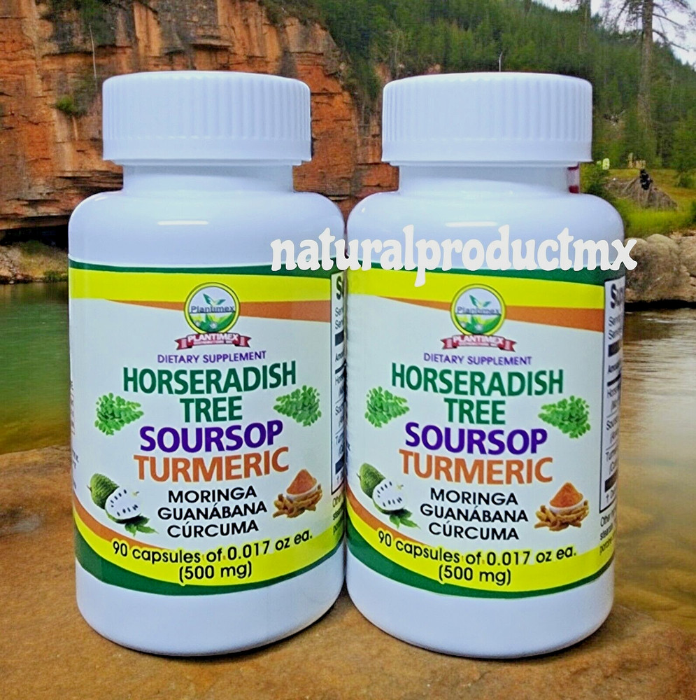 (2) Guanabana Soursop Moringa Curcuma Turmeric 180 Capsules by Plantimex