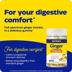 Enzymedica Ginger & Vitamin B6 Gummies Support for Occasional Nausea & Indige…