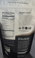 Cocoa Powder Terrasoul Superfoods Organic Non-GMO 16 oz Sustainable Farms