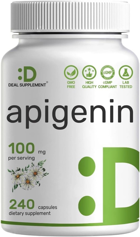 Apigenin, 100mg Per Serving, 240 Capsules – Raw Plant Extract from Chamomile…