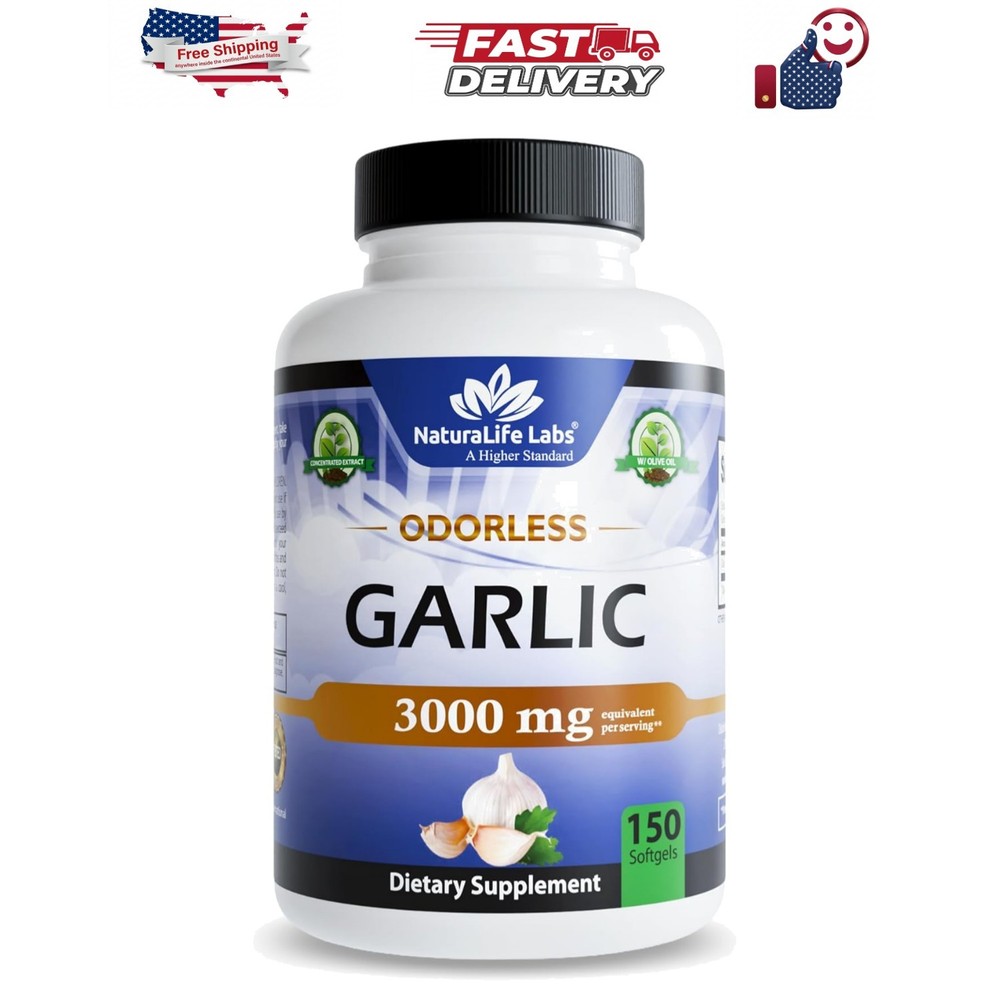 Odorless Garlic – Concentrated 100:1 Garlic Extract with Olive Oil – 150 Soft…