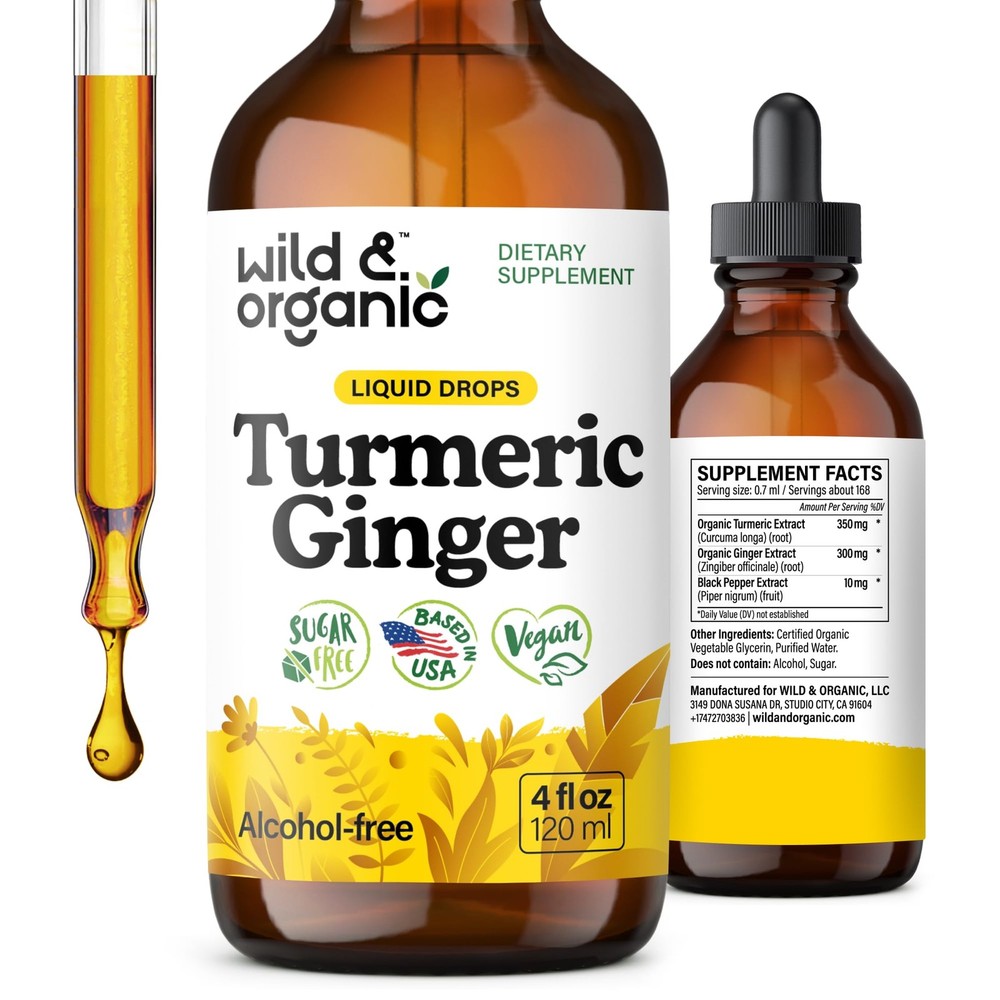 Wild & Organic Turmeric and Ginger Supplement Drops – 4 Fl Oz (Pack of 1)