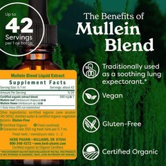Mullein Herbal Drops 1 oz (30 mL) Certified Organic Extract Blend