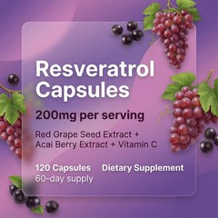 Resveratrol W/ Red Grape Seed,Acai Berry,Cardiovascular Health 30/60/120Capsules