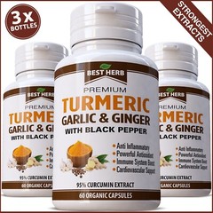 180 Capsules Pills Turmeric Garlic Ginger Black Pepper 95% Curcumin Antioxidant