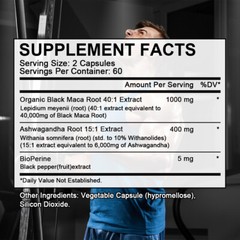 Black Maca -30/60/120Capsules – 1000mg high dose – Ashwagandha, BioPerine- Vegan