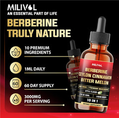 10in1 Liquid Drops Berberine with Ceylon Cinnamon Bitter Melon Turmeric Ginger