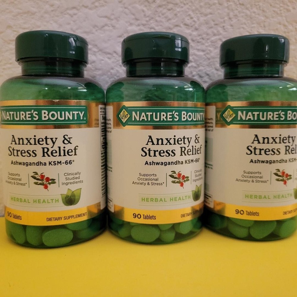 Nature’s Bounty Anxiety Stress Relief Ashwagandha 90 Tablet Lot of 3 New