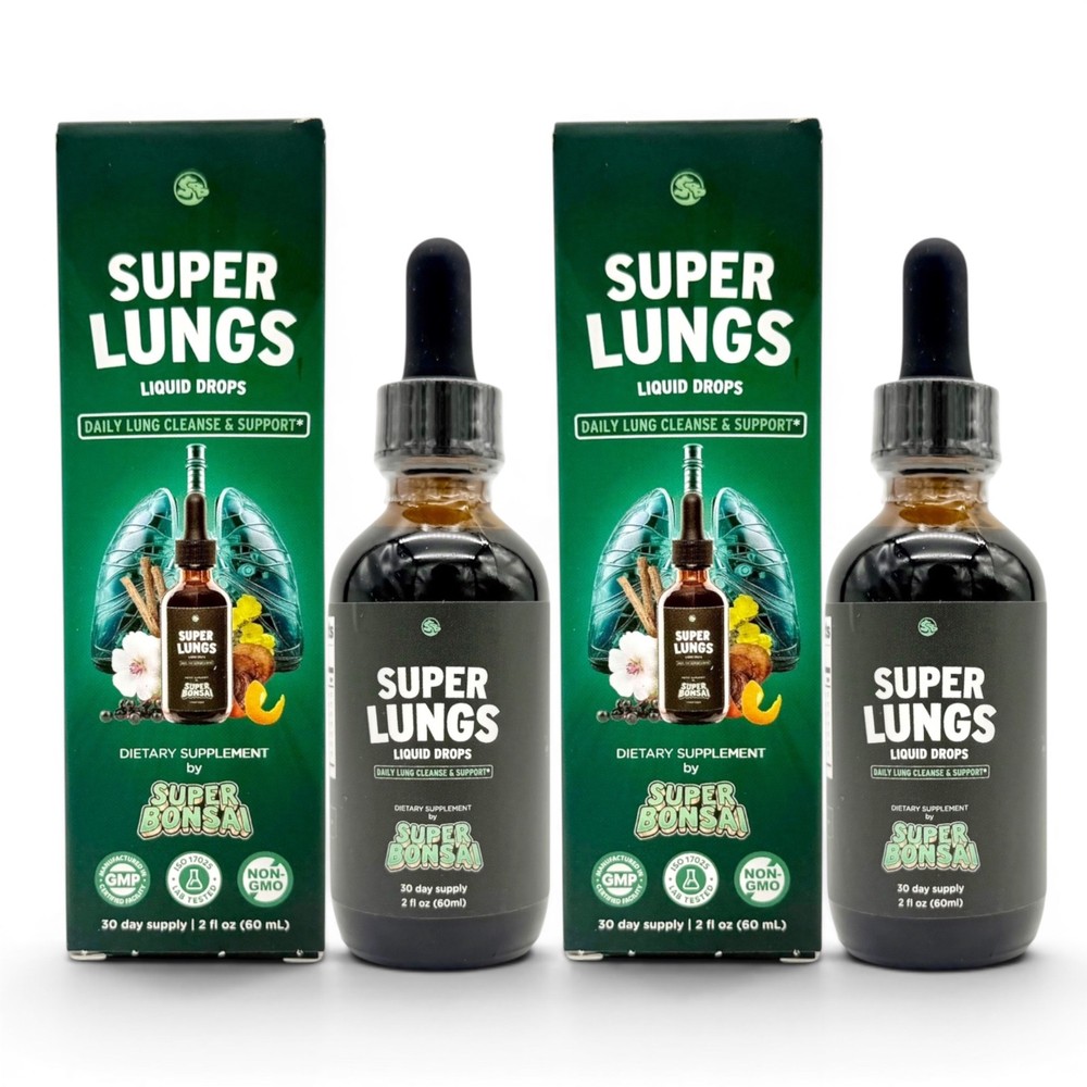 Super Lungs Liquid Drops 2oz Daily Lung Cleanse & Support Supplement Set Of 2