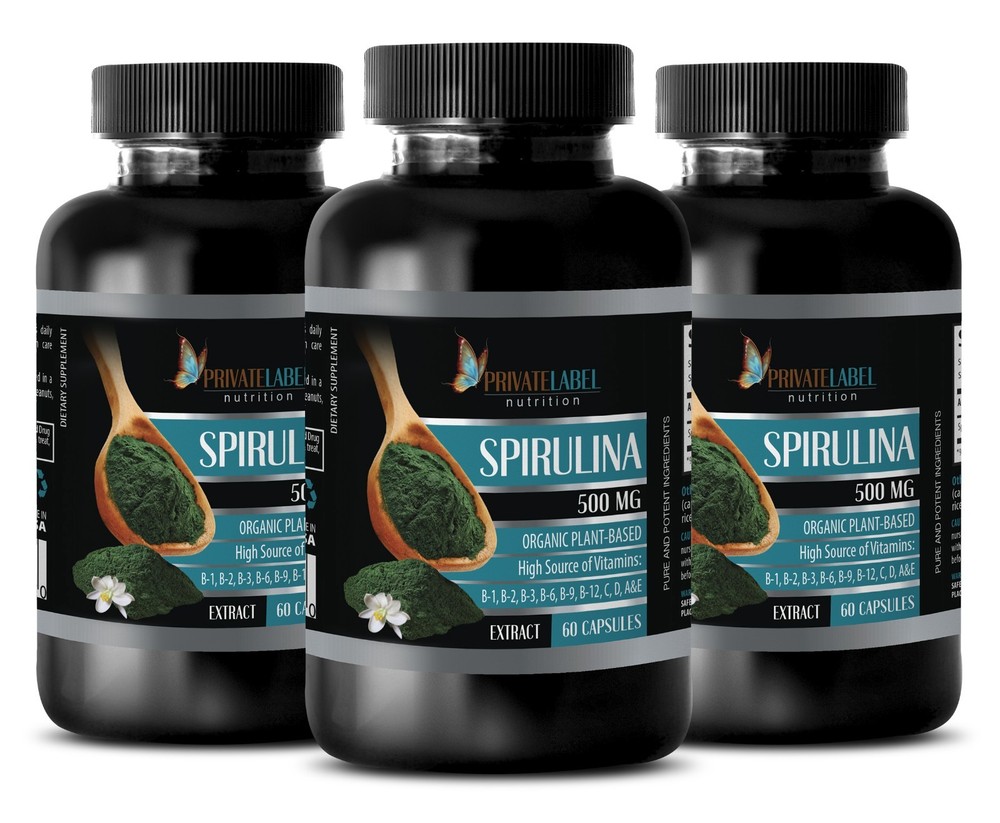 Chlorella Blue Green Algae – PURE SPIRULINA 500mg – Good Source Of Zinc – 3 Bot