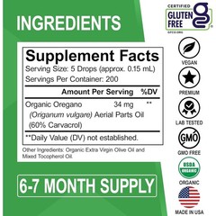 2 BOTTLES-LUXRY NEW Oregano Oil Organic Liquid Drops – 6Month Supply Organic Oil
