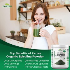 Zazzee USDA Organic Spirulina Powder, 8 Ounces, 68 8 Ounce (Pack of 1)