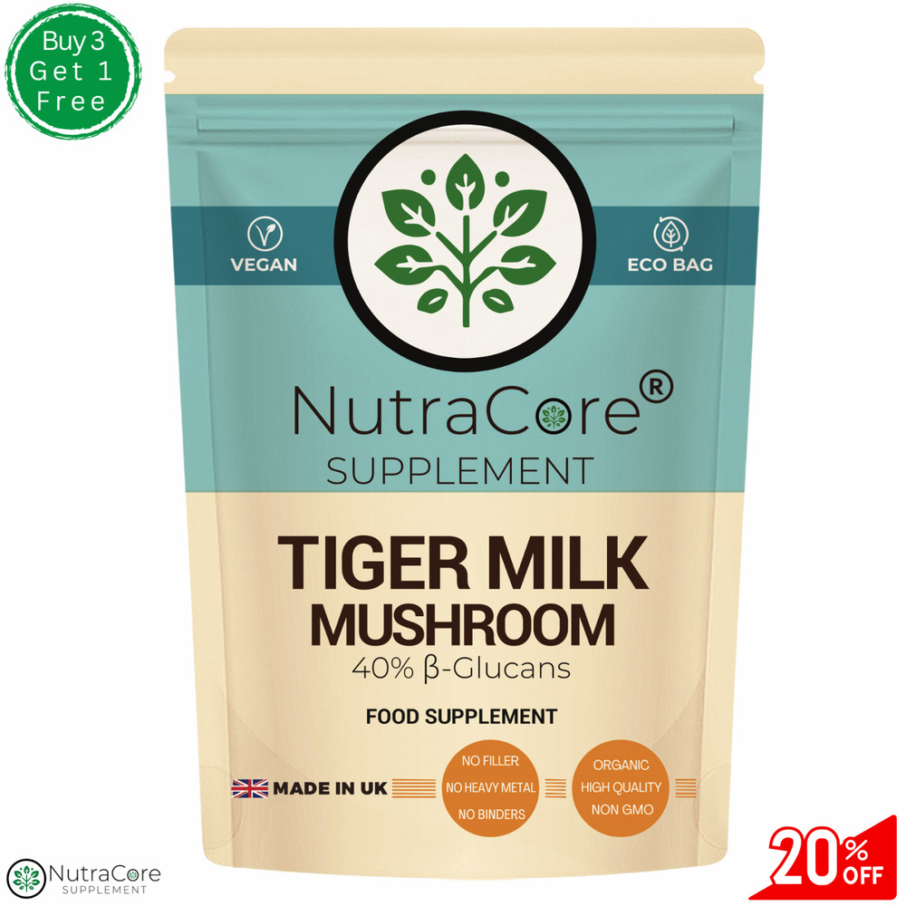 Tiger Milk Mushroom 5000mg Capsules-(40%B-Glucans)-100% Natural & Vegan-90Caps
