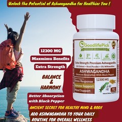 12300 mg Ashwagandha with 5% Withanolides & Black Peppe for Max Benefits-90ct