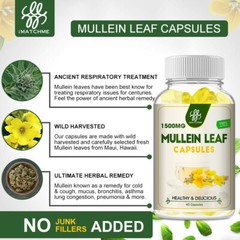 Natural Mullein Leaf Capsules For Lung Cleanse Detox Herbal Dietary Supplement