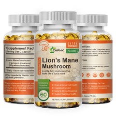 Qty60 Organic Lions Mane Mushroom Nootropic Capsules Brain Memory Immune Support