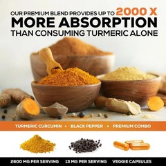 Turmeric Curcumin 2600mg w/ BioPerine Black Pepper Triple Strength Capsules
