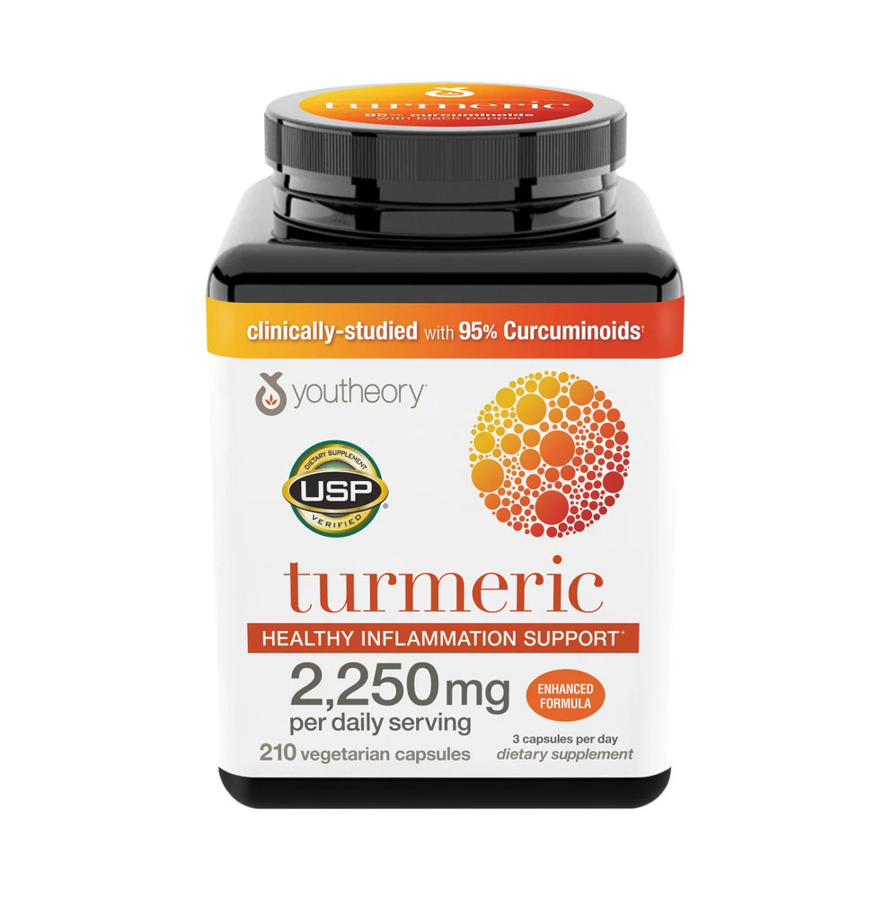 youtheory Turmeric Healthy Inflammation Support 2250 mg, 210 Vegetarian Capsules